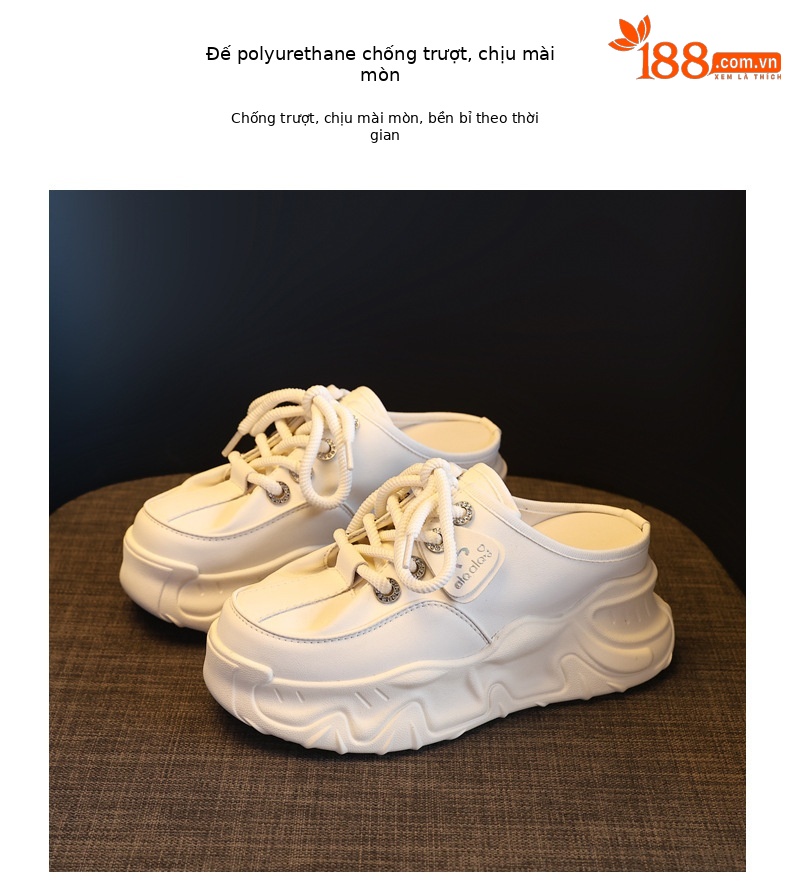 Giày sneaker nữ đế dày tăng chiều cao mũi trùm đầu dáng lười một chân — màu be chi tiết 8