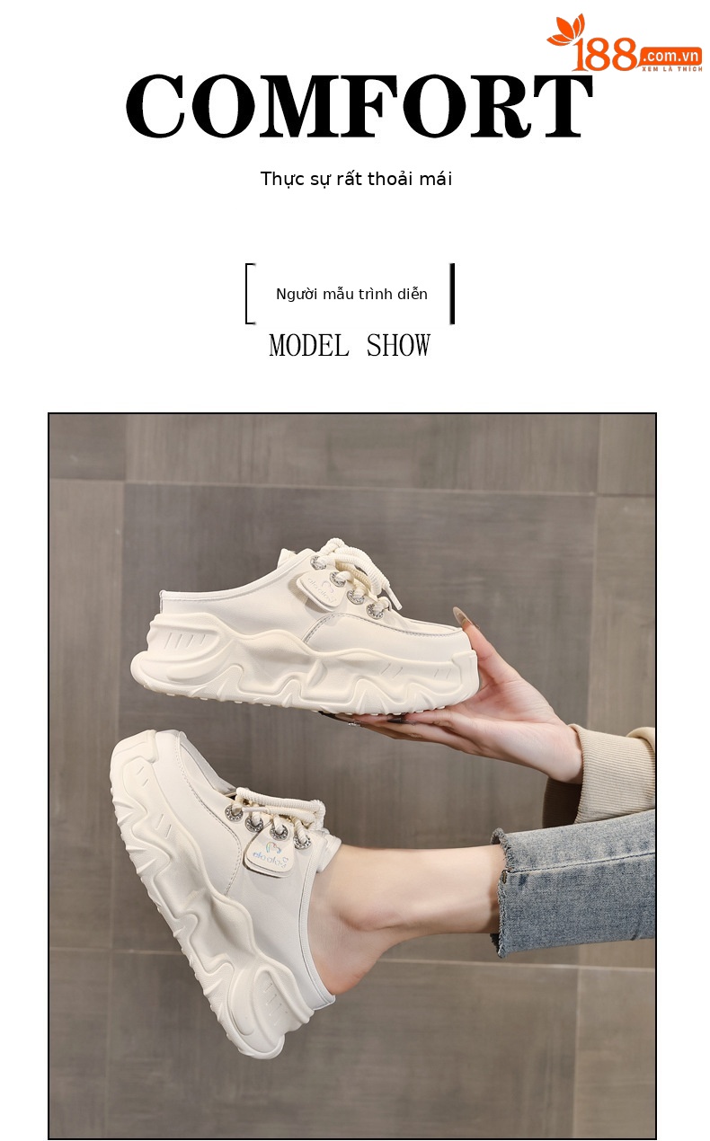 Giày sneaker nữ đế dày tăng chiều cao mũi trùm đầu dáng lười một chân — màu be chi tiết 9