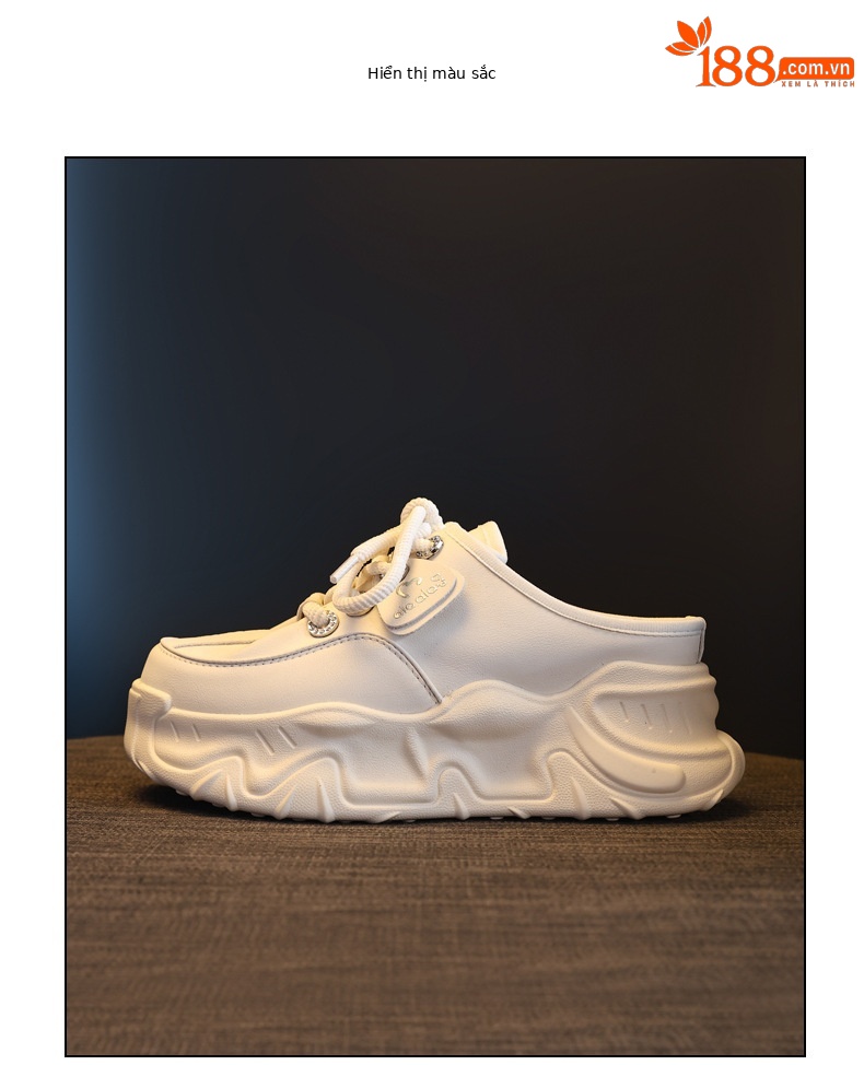 Giày sneaker nữ đế dày tăng chiều cao mũi trùm đầu dáng lười một chân — màu be chi tiết 12