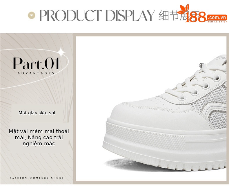 Giày sneaker nữ đế dày bánh xốp trắng phong cách mới xuân hè, đế mềm thoáng khí — 6077 Trắng, 6077 Bạch quả chi tiết 20
