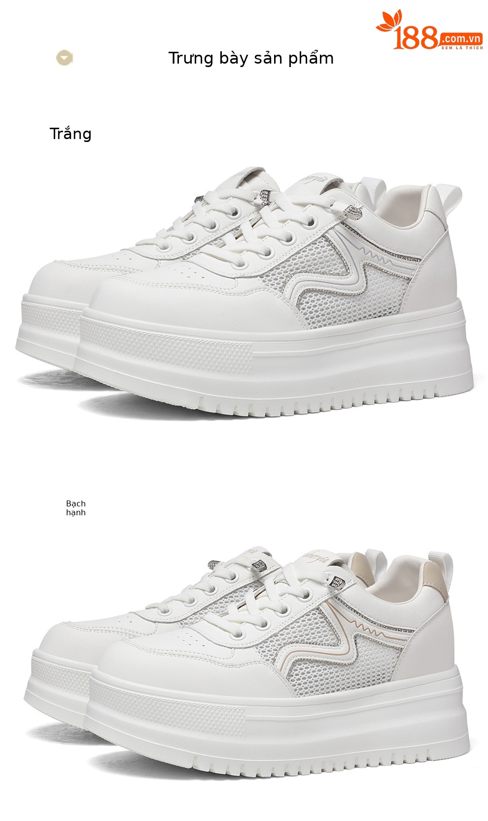 Giày sneaker nữ đế dày bánh xốp trắng phong cách mới xuân hè, đế mềm thoáng khí — 6077 Trắng, 6077 Bạch quả chi tiết 23