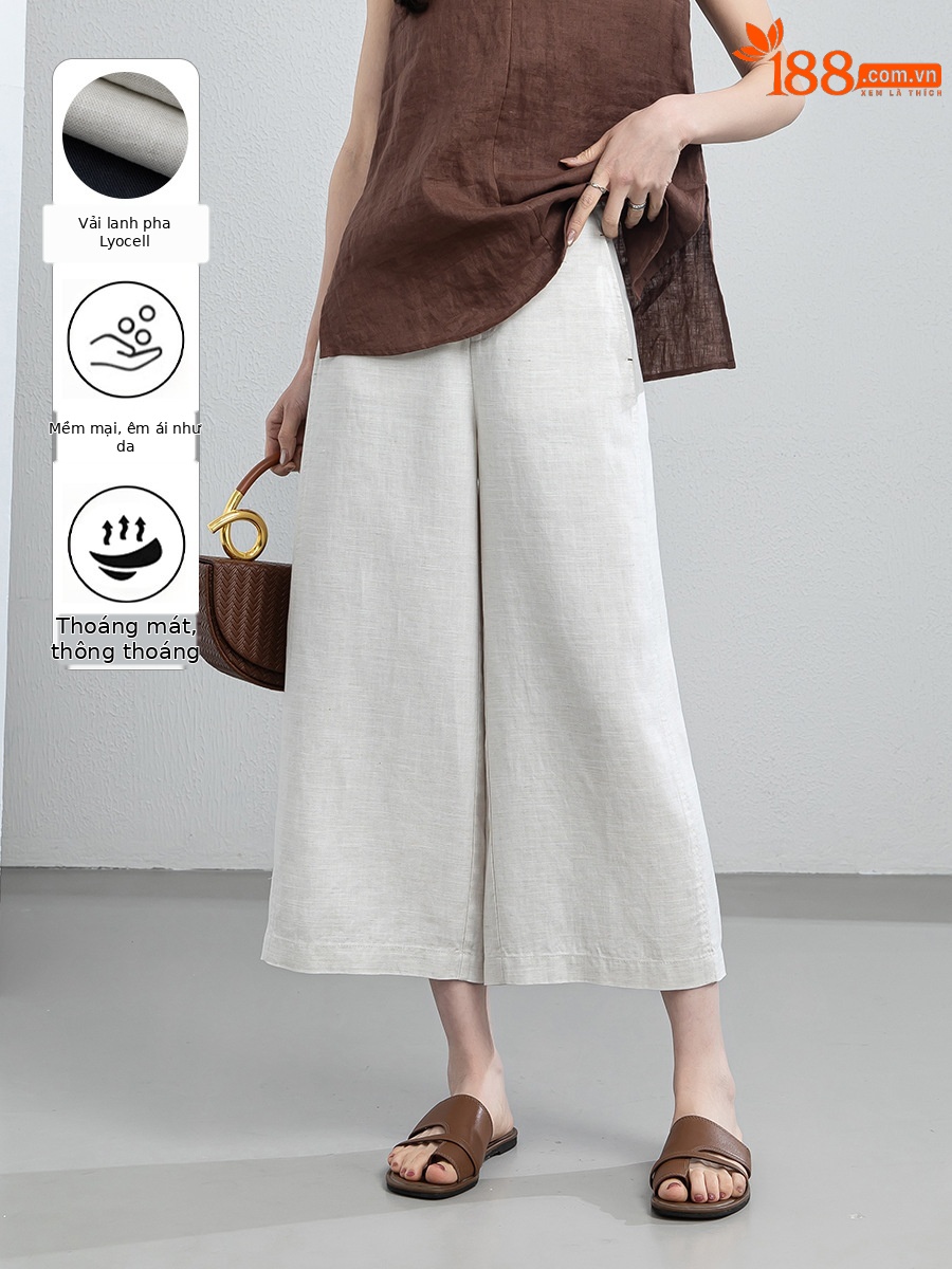 Quần culottes nữ ống rộng dáng suông chất liệu linen phối tencel mùa hè — Màu sắc