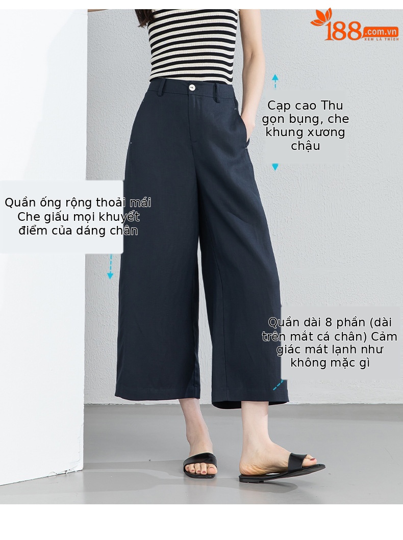 Quần culottes nữ ống rộng dáng suông chất liệu linen phối tencel mùa hè — Màu sắc chi tiết 5