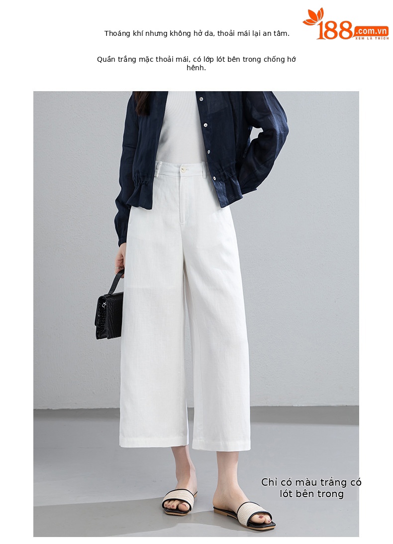 Quần culottes nữ ống rộng dáng suông chất liệu linen phối tencel mùa hè — Màu sắc chi tiết 6