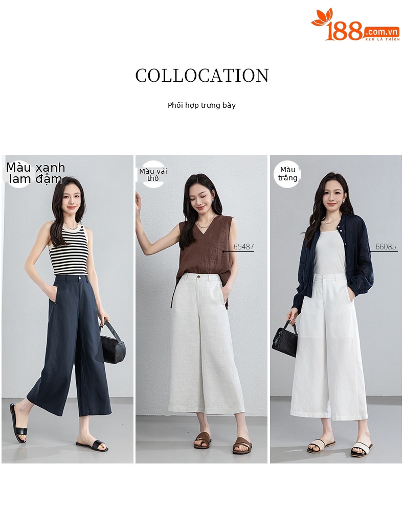 Quần culottes nữ ống rộng dáng suông chất liệu linen phối tencel mùa hè — Màu sắc chi tiết 8