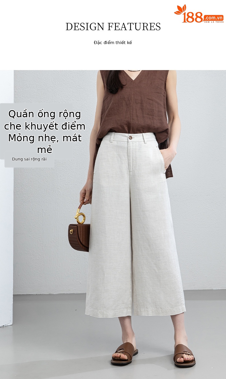 Quần culottes nữ ống rộng dáng suông chất liệu linen phối tencel mùa hè — Màu sắc chi tiết 9