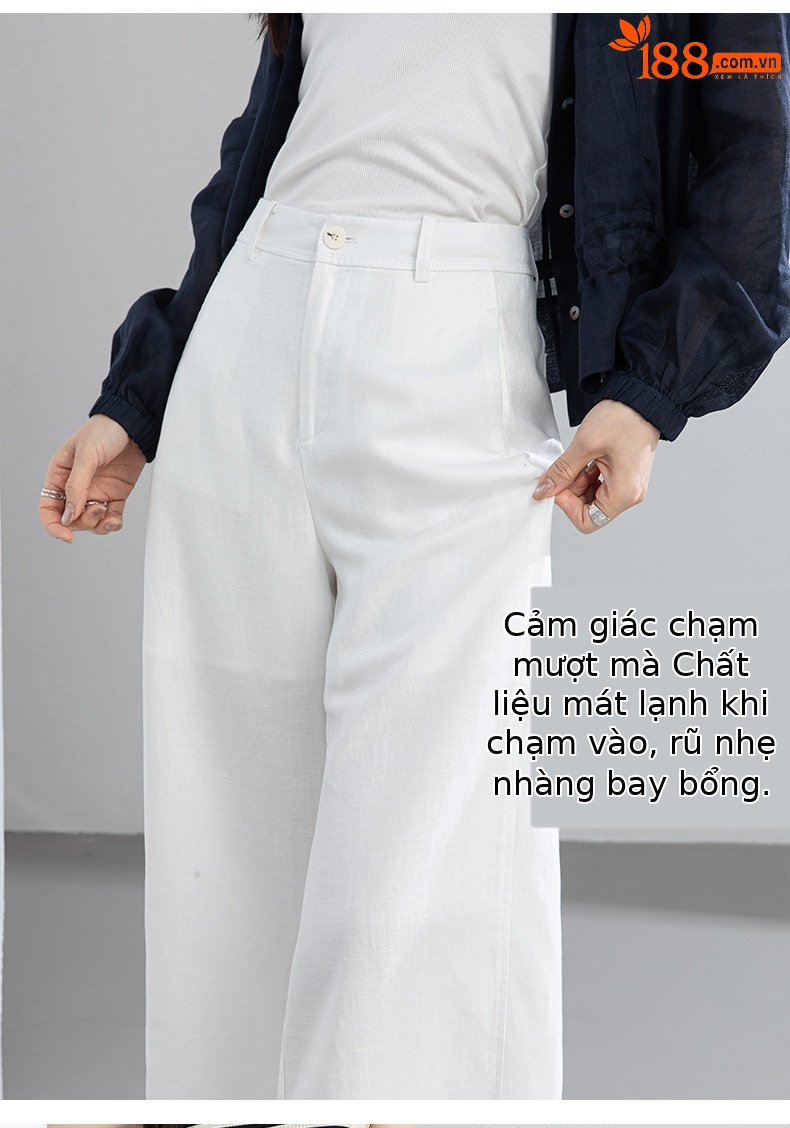 Quần culottes nữ ống rộng dáng suông chất liệu linen phối tencel mùa hè — Màu sắc chi tiết 11