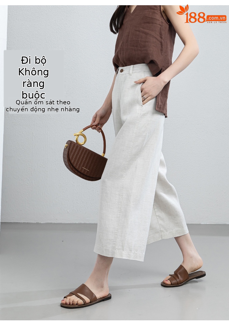 Quần culottes nữ ống rộng dáng suông chất liệu linen phối tencel mùa hè — Màu sắc chi tiết 13