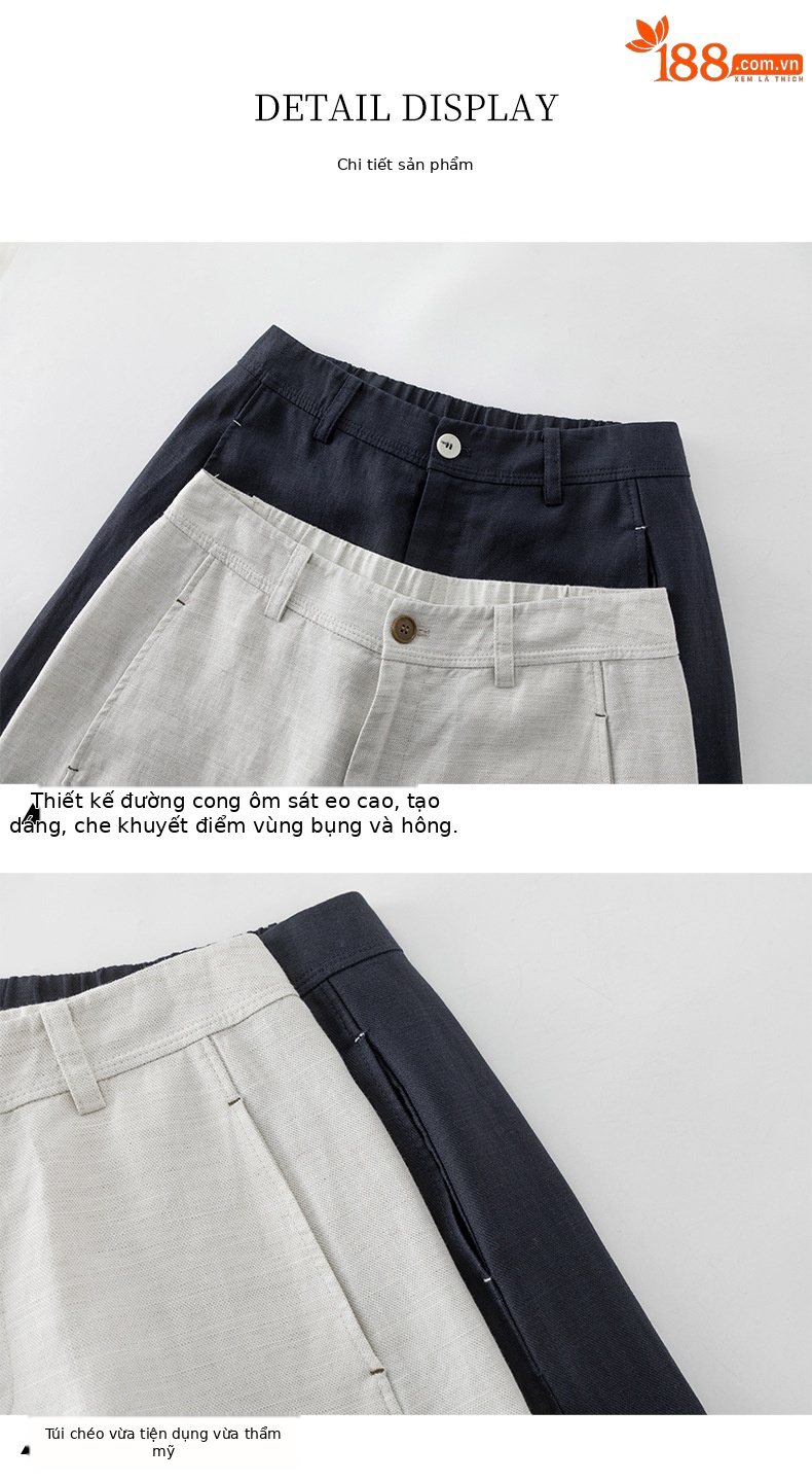 Quần culottes nữ ống rộng dáng suông chất liệu linen phối tencel mùa hè — Màu sắc chi tiết 17