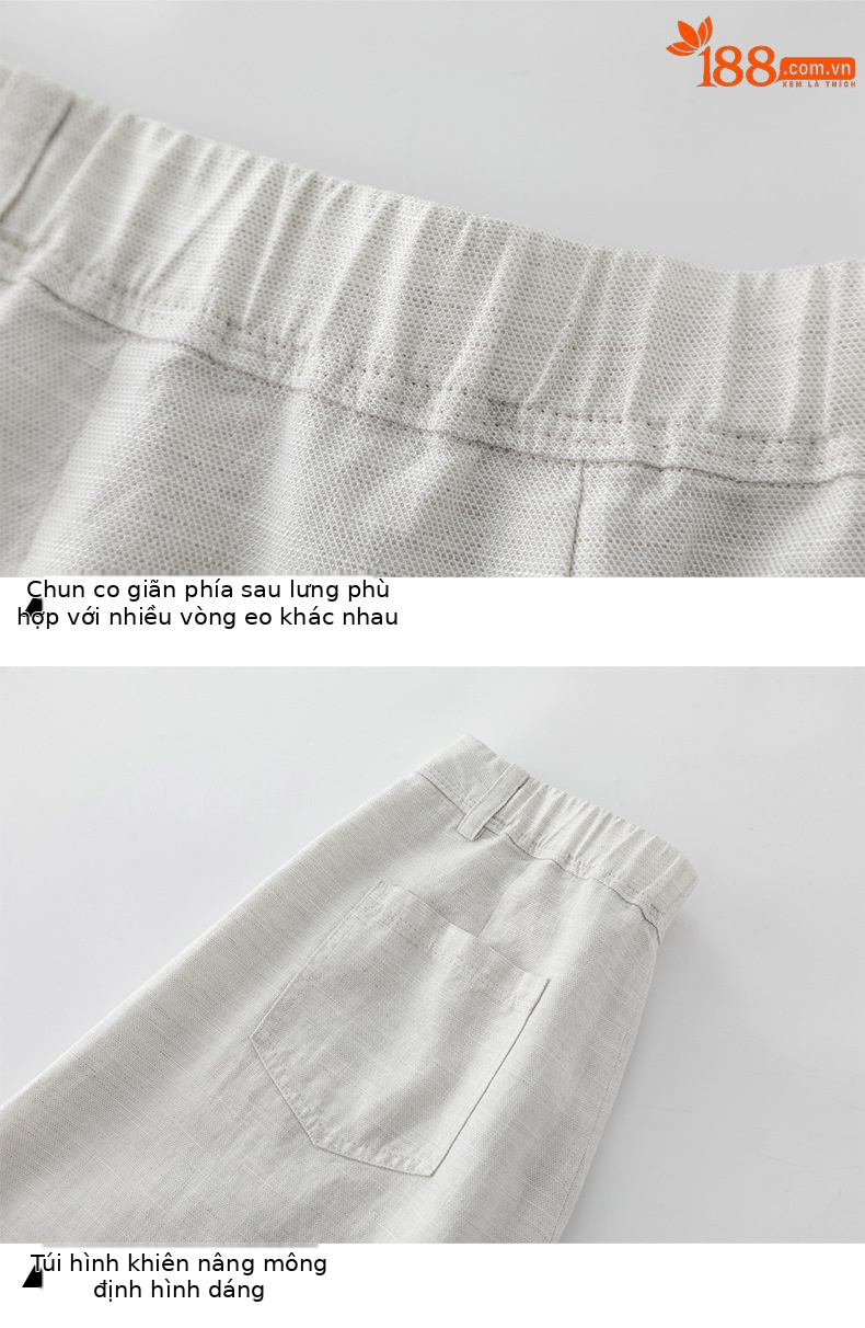 Quần culottes nữ ống rộng dáng suông chất liệu linen phối tencel mùa hè — Màu sắc chi tiết 19