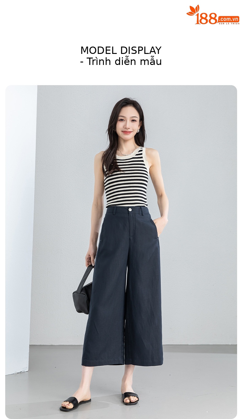 Quần culottes nữ ống rộng dáng suông chất liệu linen phối tencel mùa hè — Màu sắc chi tiết 21