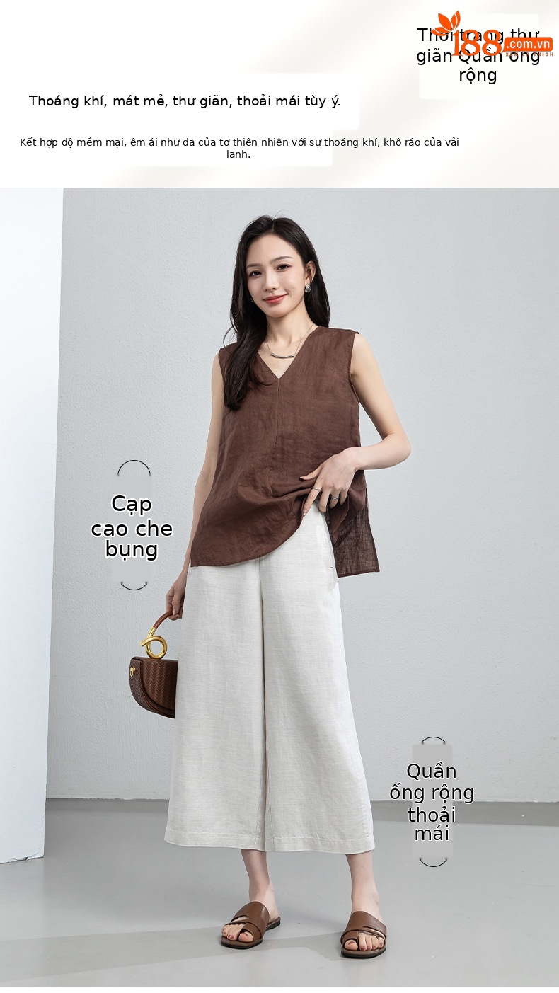 Quần culottes nữ ống rộng dáng suông chất liệu linen phối tencel mùa hè — Màu sắc chi tiết 1