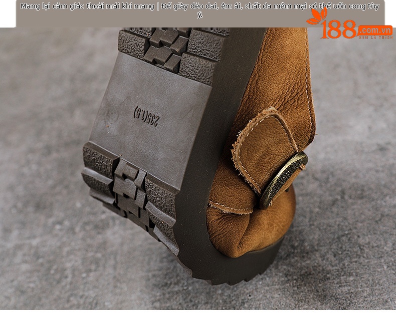 Dép sandal nữ bít mũi đế bệt da thật mềm mại form tròn — màu kaki chi tiết 8