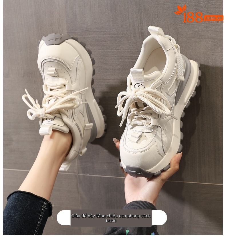 Giày sneaker nữ đế dày tăng chiều cao phong cách dad sneaker — màu trắng chi tiết 1