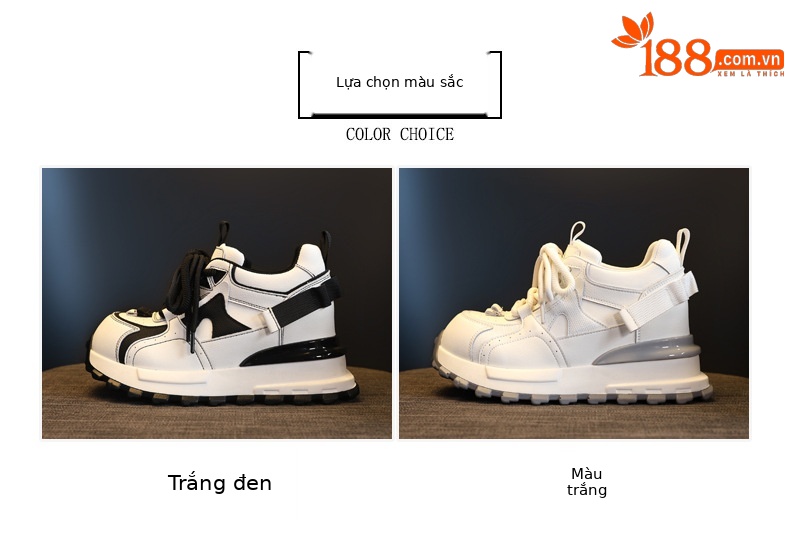 Giày sneaker nữ đế dày tăng chiều cao phong cách dad sneaker — màu trắng chi tiết 2