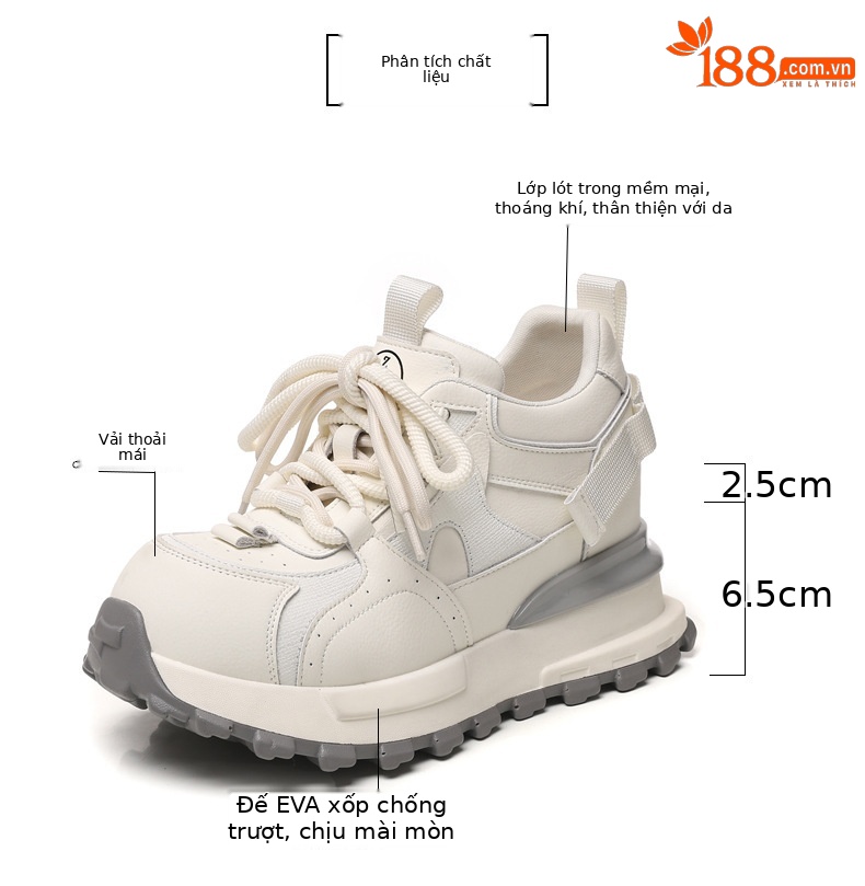 Giày sneaker nữ đế dày tăng chiều cao phong cách dad sneaker — màu trắng chi tiết 3