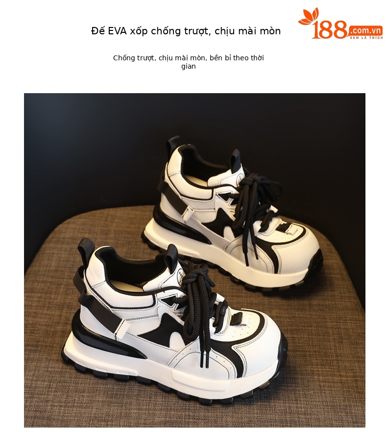 Giày sneaker nữ đế dày tăng chiều cao phong cách dad sneaker — màu trắng chi tiết 10