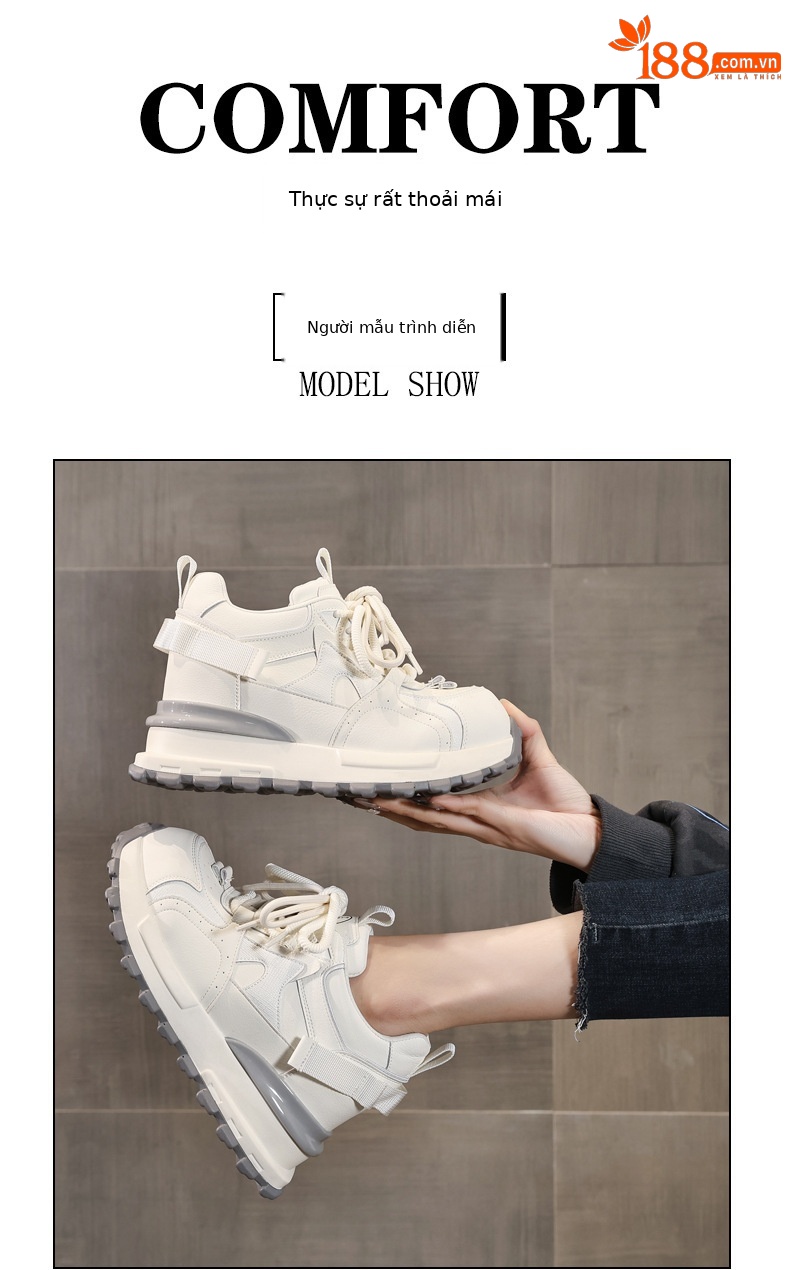Giày sneaker nữ đế dày tăng chiều cao phong cách dad sneaker — màu trắng chi tiết 11