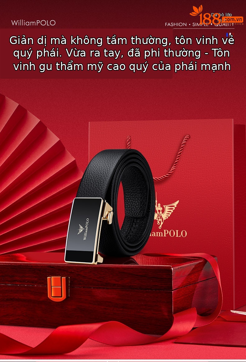 Thắt lưng da bò nam tự động khóa kim cao cấp Hoàng đế Paul — 120cm, 130cm, 110cm, 125cm chi tiết 2