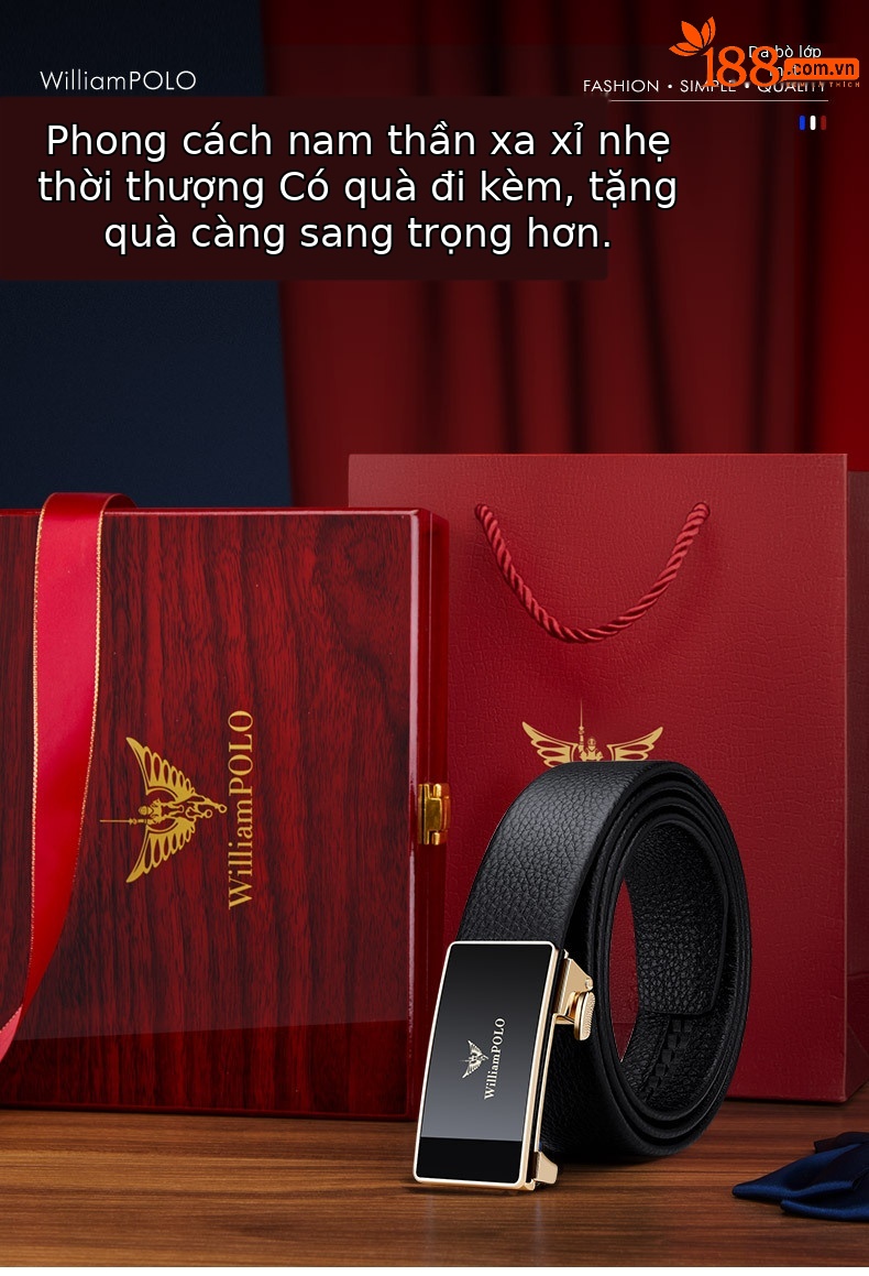 Thắt lưng da bò nam tự động khóa kim cao cấp Hoàng đế Paul — 120cm, 130cm, 110cm, 125cm chi tiết 6