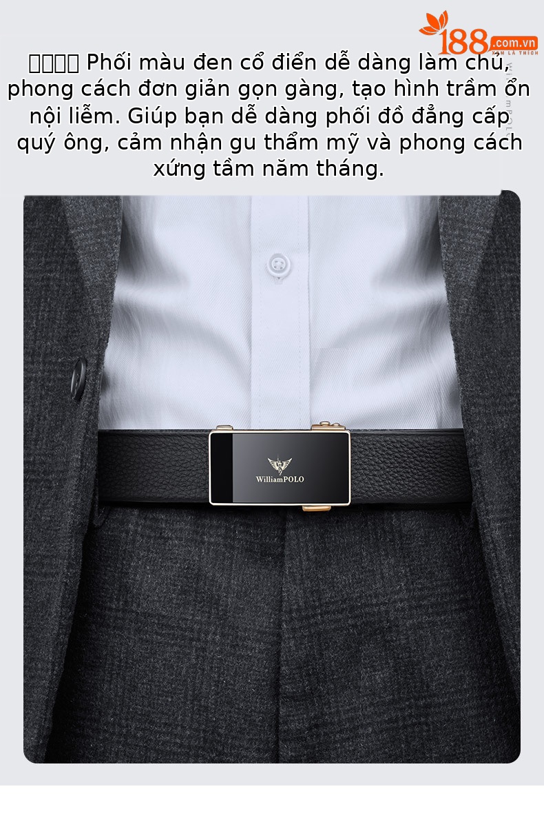 Thắt lưng da bò nam tự động khóa kim cao cấp Hoàng đế Paul — 120cm, 130cm, 110cm, 125cm chi tiết 15