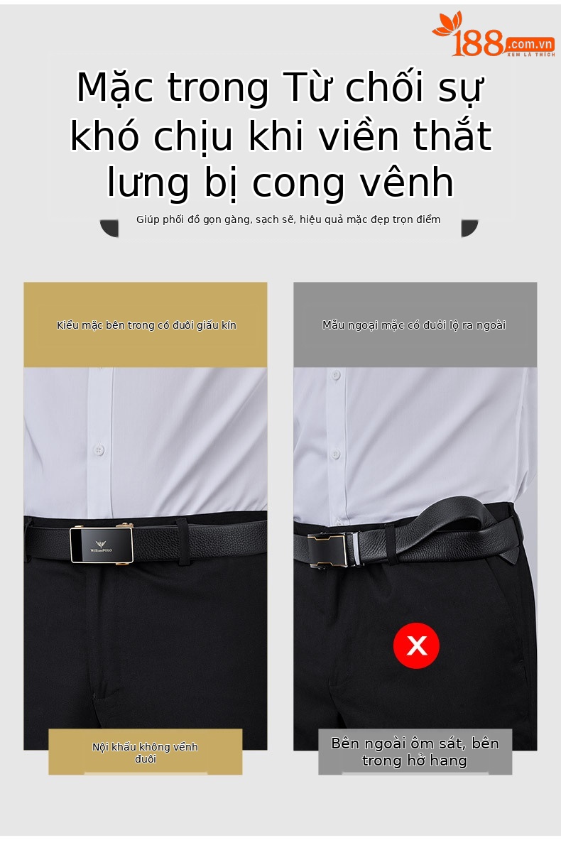 Thắt lưng da bò nam tự động khóa kim cao cấp Hoàng đế Paul — 120cm, 130cm, 110cm, 125cm chi tiết 12