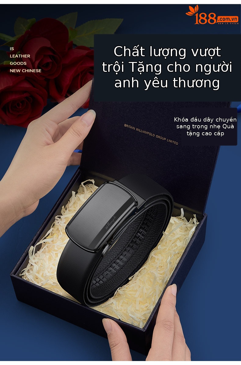 Thắt lưng da bò nam cao cấp khóa tự động Hoàng đế Paul — 120cm, 130cm, 110cm, 125cm chi tiết 2