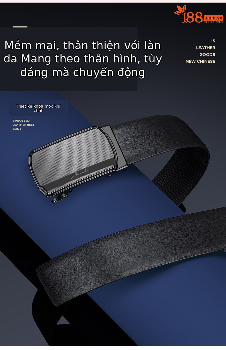 Thắt lưng da bò nam cao cấp khóa tự động Hoàng đế Paul — 120cm, 130cm, 110cm, 125cm chi tiết 5