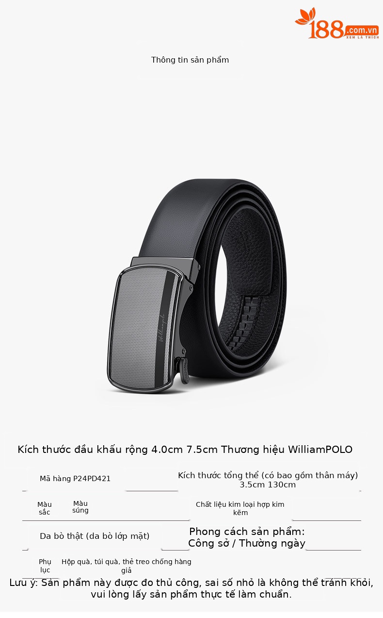 Thắt lưng da bò nam cao cấp khóa tự động Hoàng đế Paul — 120cm, 130cm, 110cm, 125cm chi tiết 9