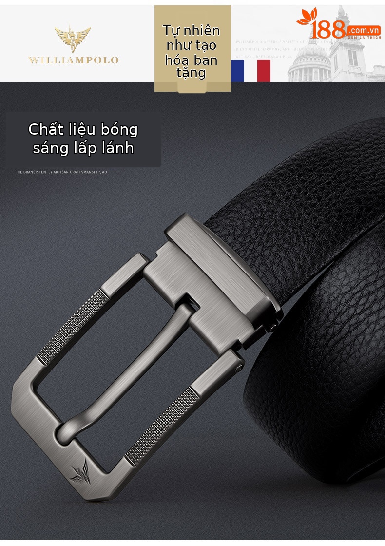 Thắt lưng da bò thật nam cao cấp khóa kim Hoàng đế Paul — 120cm, 130cm, 110cm, 125cm chi tiết 2
