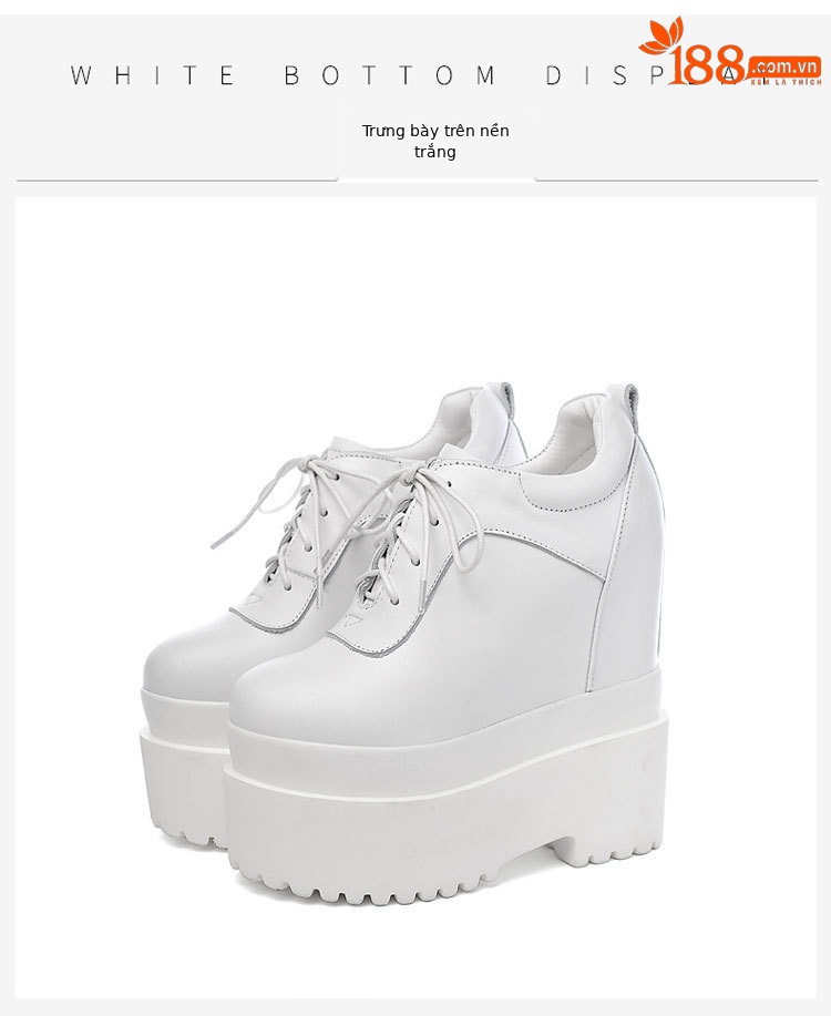 Giày sneaker nữ đế xuồng platform cao gót 16 cm dây buộc — màu đen chi tiết 11