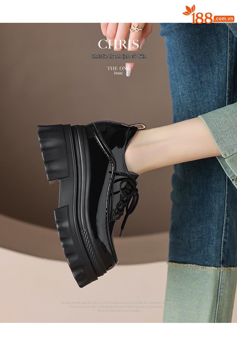 Giày loafer nữ đế xuồng cao gót 10cm, mũi tròn dây buộc, phong cách trẻ trung — màu be chi tiết 4