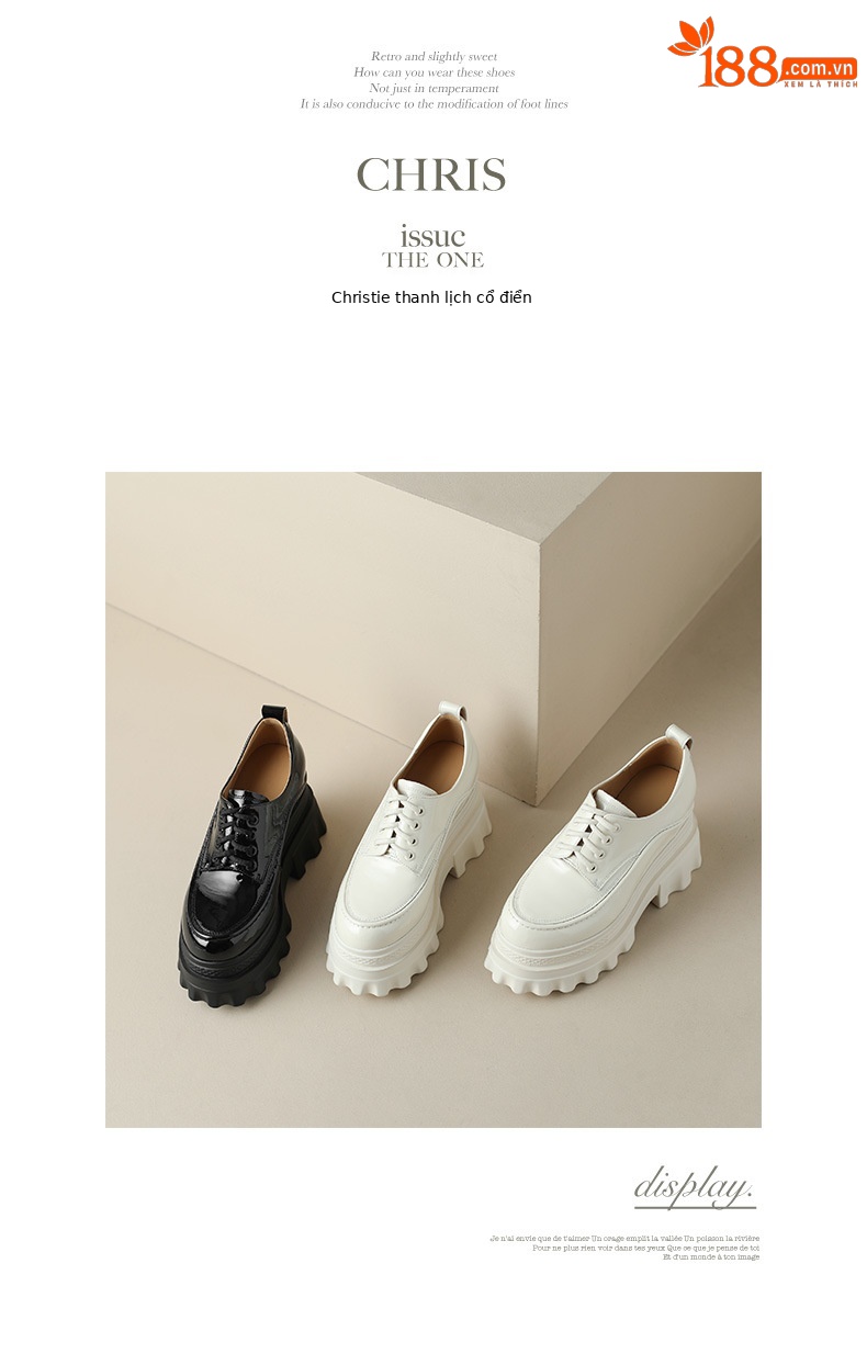 Giày loafer nữ đế xuồng cao gót 10cm, mũi tròn dây buộc, phong cách trẻ trung — màu be chi tiết 11
