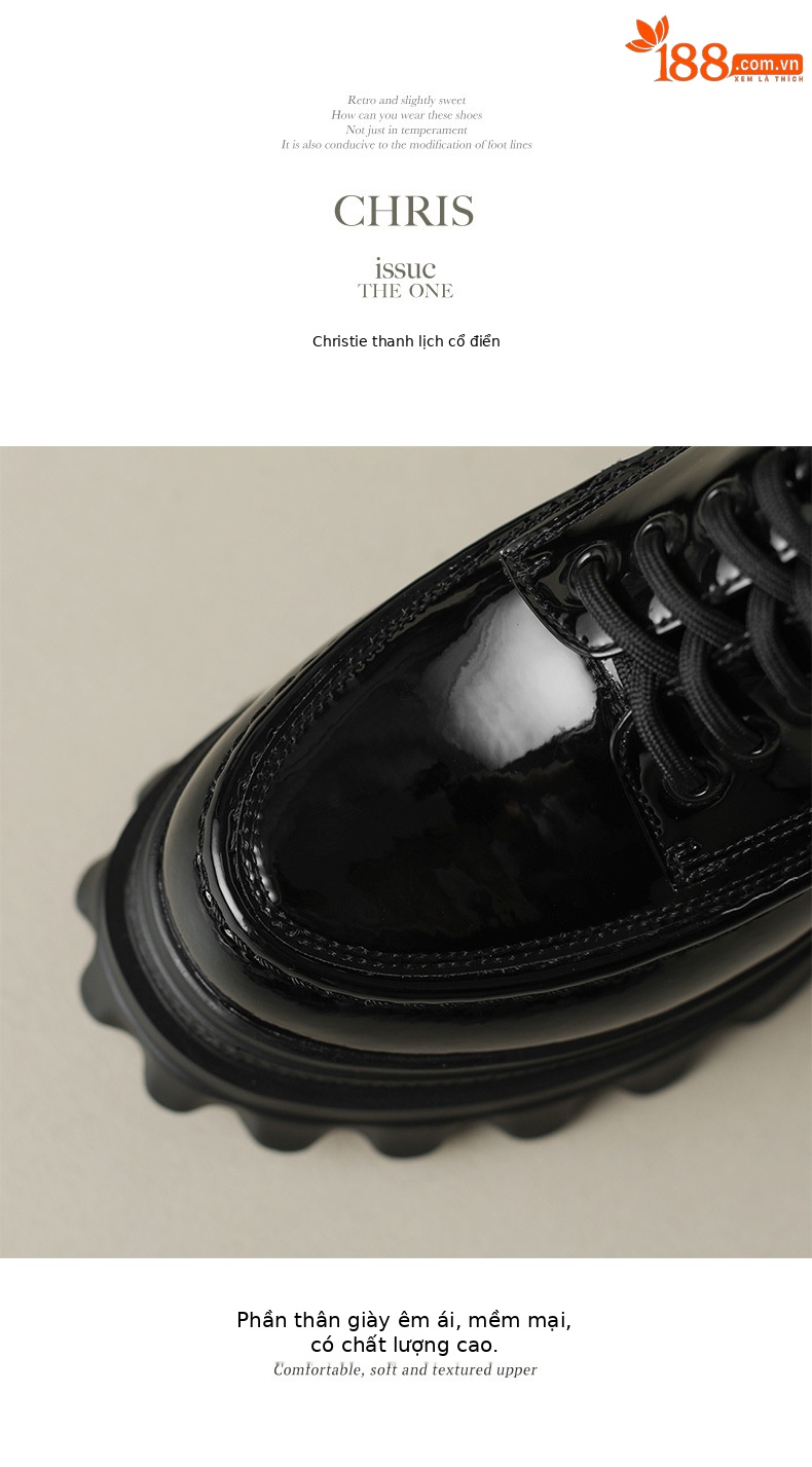 Giày loafer nữ đế xuồng cao gót 10cm, mũi tròn dây buộc, phong cách trẻ trung — màu be chi tiết 14