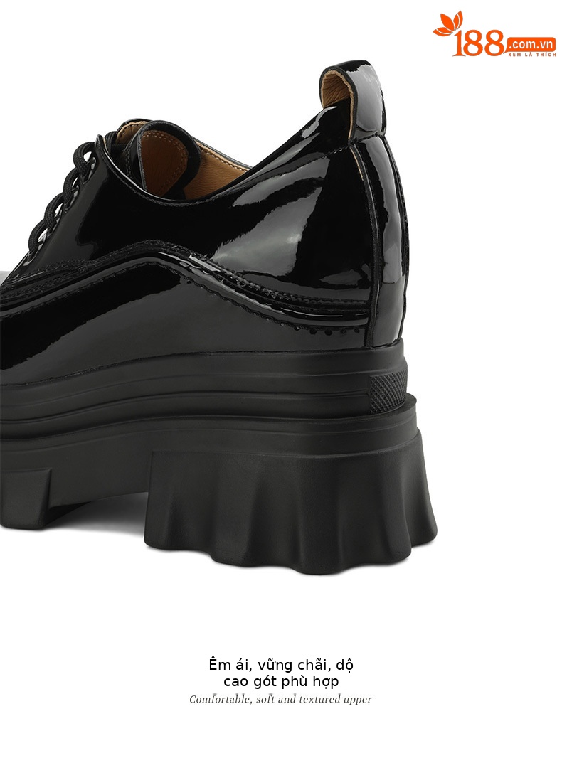Giày loafer nữ đế xuồng cao gót 10cm, mũi tròn dây buộc, phong cách trẻ trung — màu be chi tiết 16