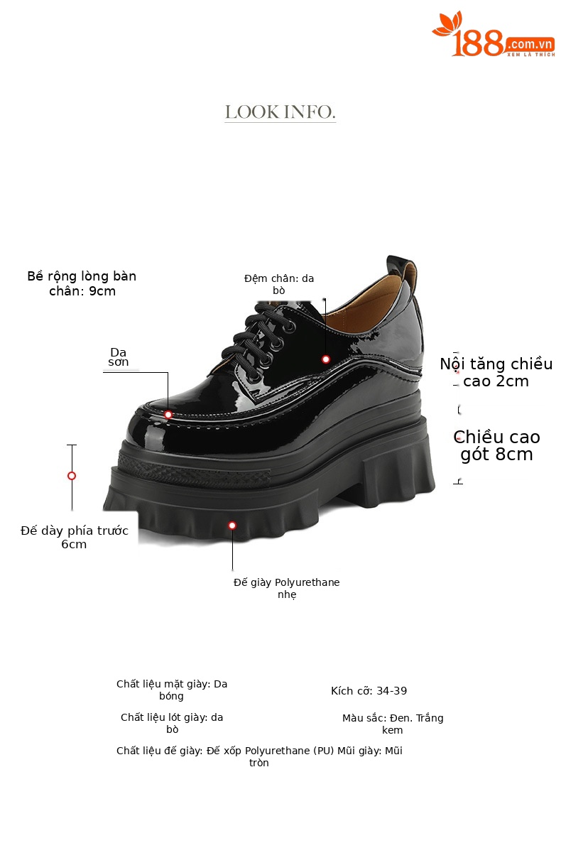 Giày loafer nữ đế xuồng cao gót 10cm, mũi tròn dây buộc, phong cách trẻ trung — màu be chi tiết 3