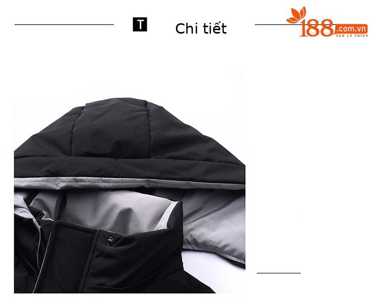 Áo phao nam dáng ngắn có mũ, lông vịt giữ ấm mùa đông — đen chi tiết 2
