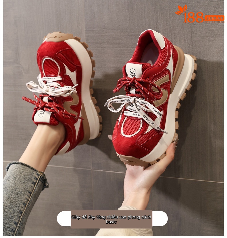 Giày sneaker nữ đế dày lưới thoáng khí phong cách daddy — màu be chi tiết 1