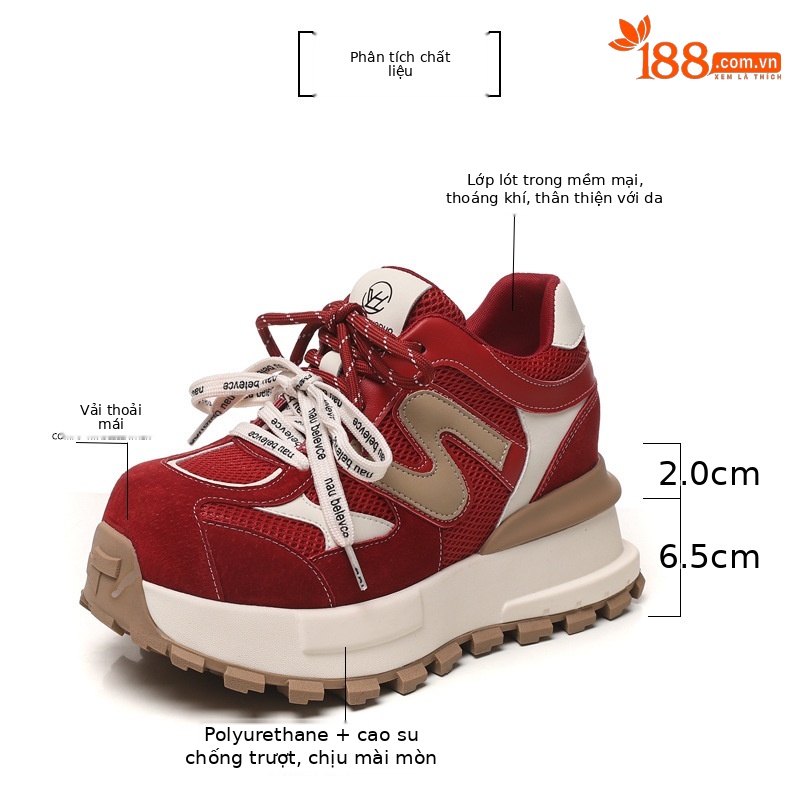Giày sneaker nữ đế dày lưới thoáng khí phong cách daddy — màu be chi tiết 2