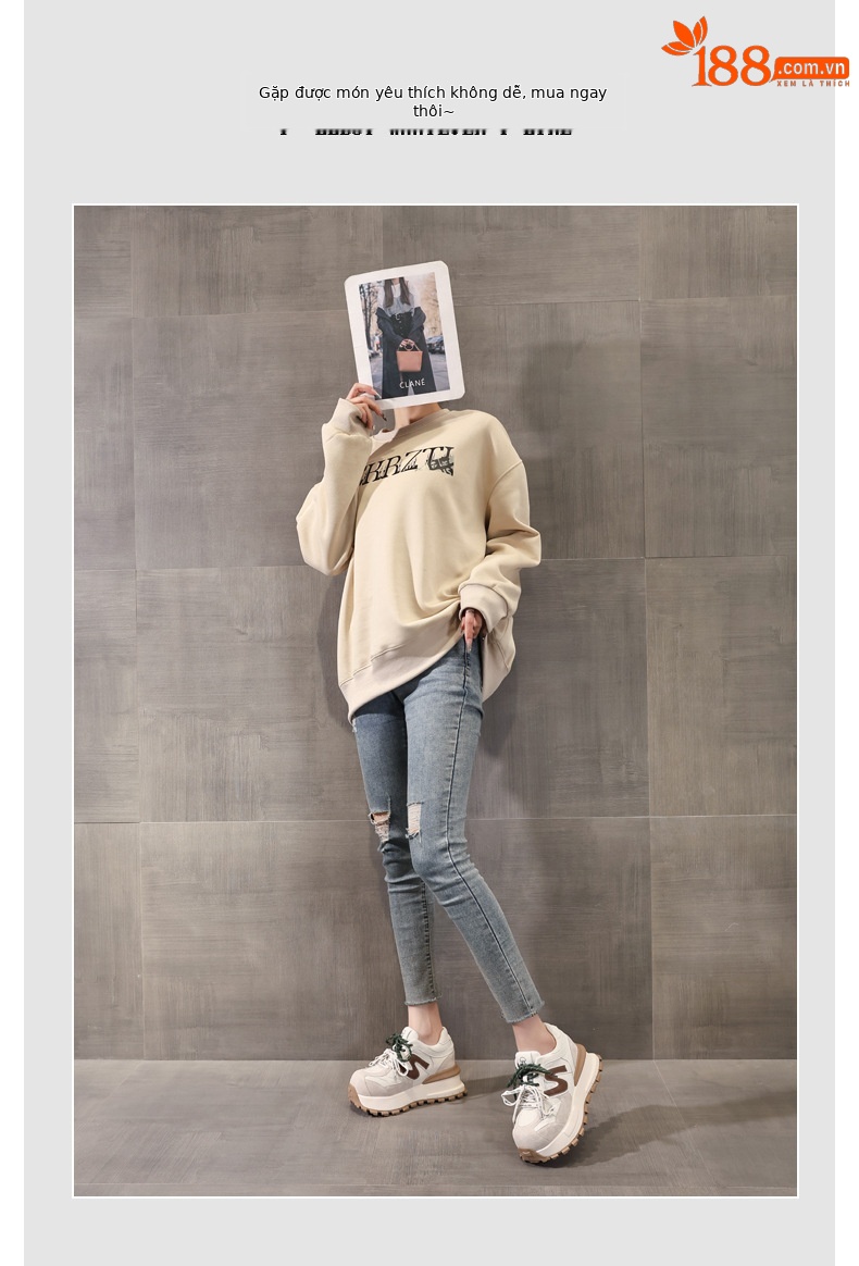 Giày sneaker nữ đế dày lưới thoáng khí phong cách daddy — màu be chi tiết 5