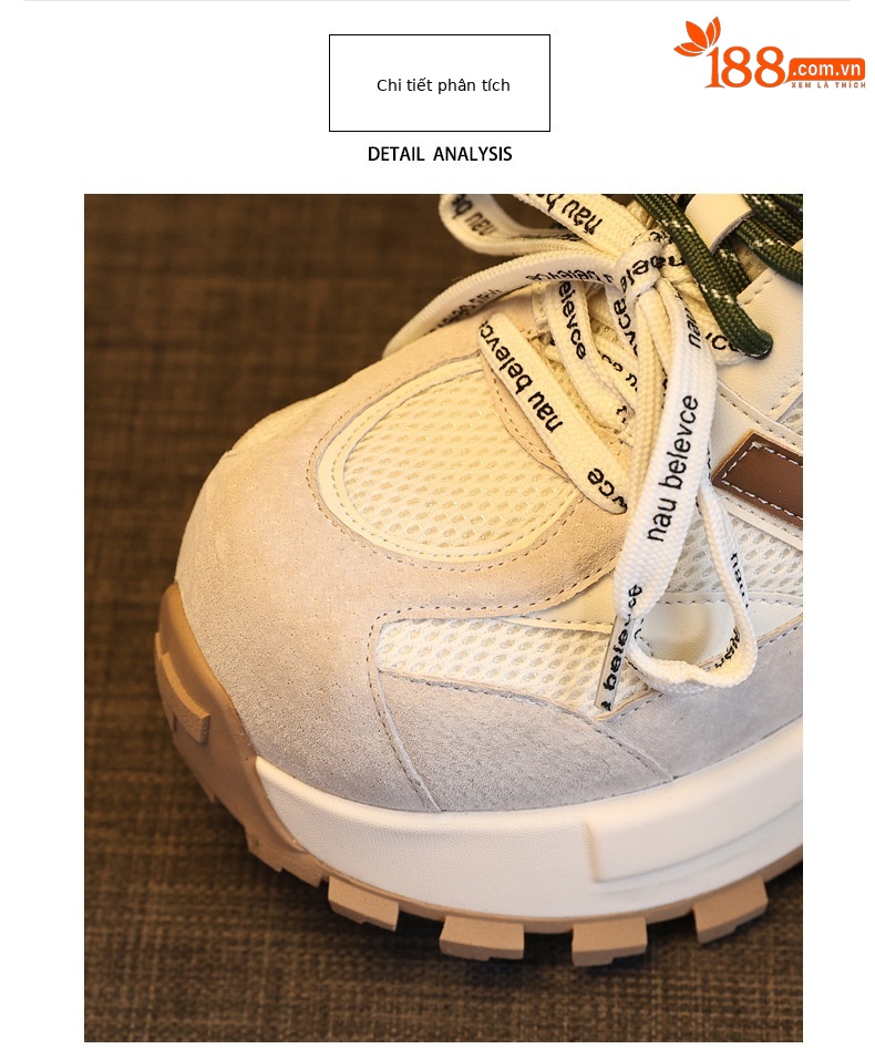 Giày sneaker nữ đế dày lưới thoáng khí phong cách daddy — màu be chi tiết 6