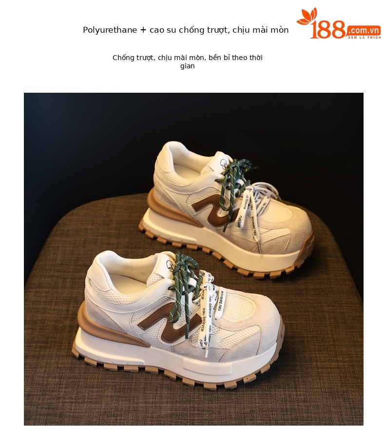 Giày sneaker nữ đế dày lưới thoáng khí phong cách daddy — màu be chi tiết 9