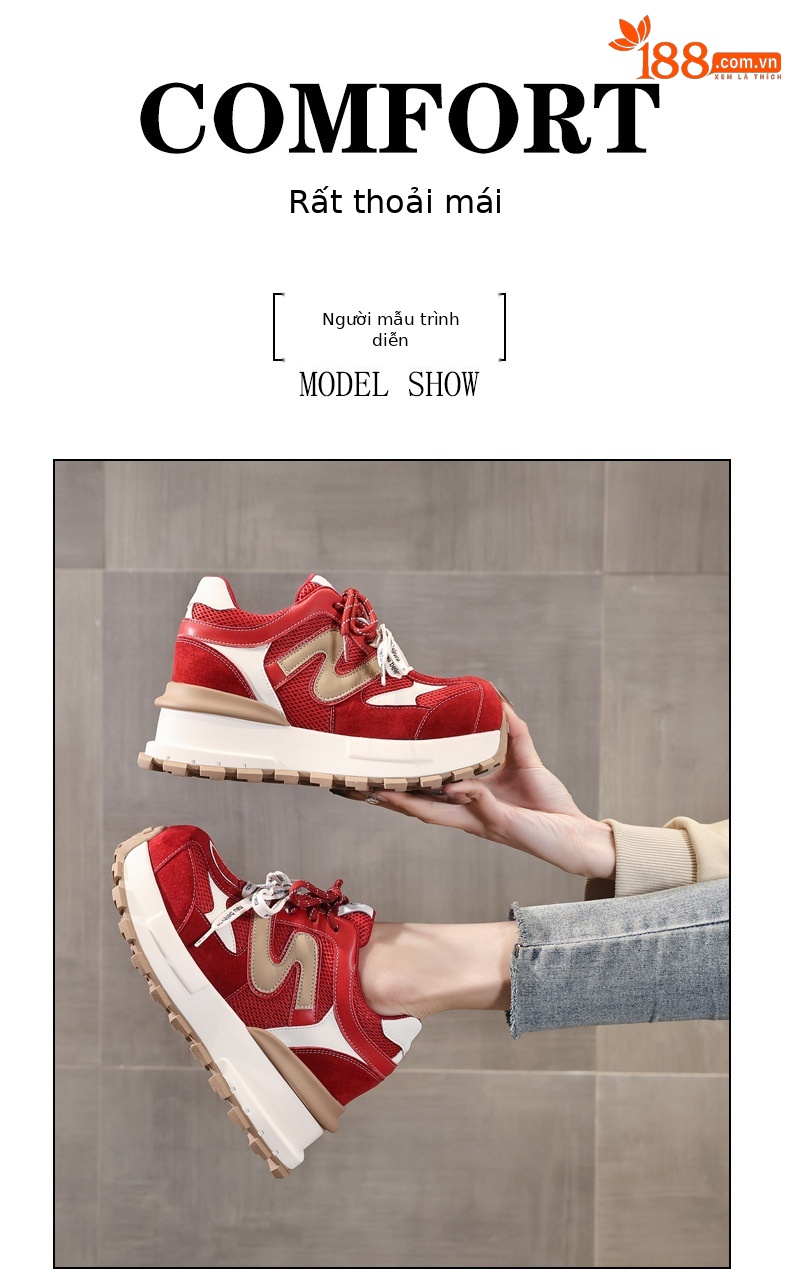 Giày sneaker nữ đế dày lưới thoáng khí phong cách daddy — màu be chi tiết 10