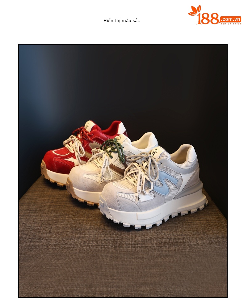 Giày sneaker nữ đế dày lưới thoáng khí phong cách daddy — màu be chi tiết 17