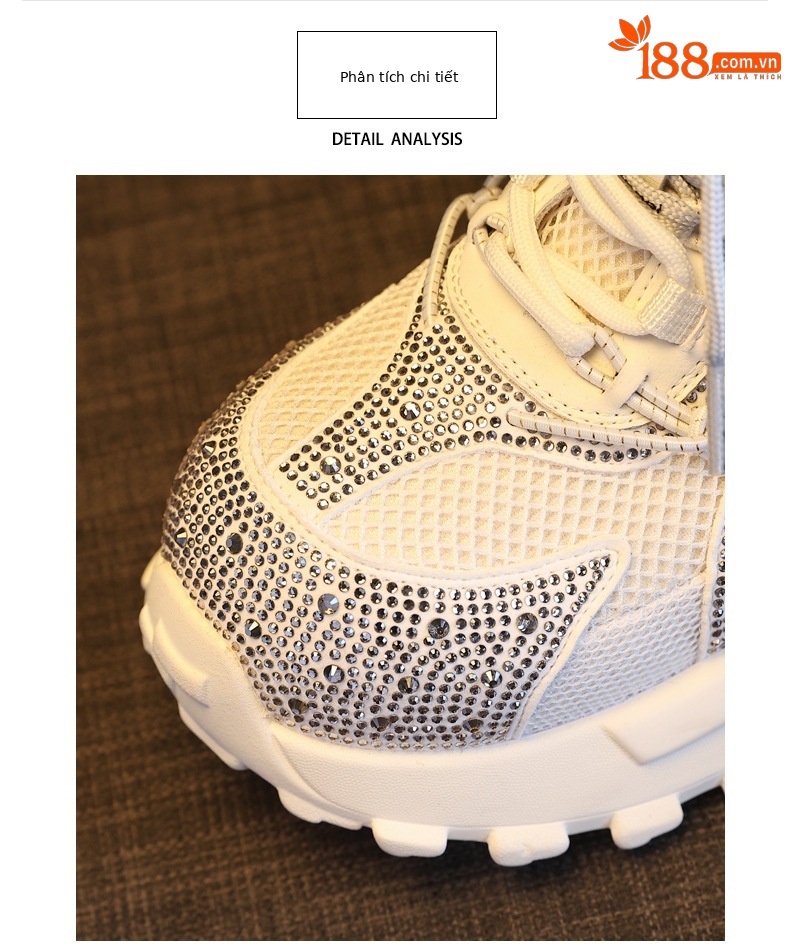 Giày sneaker nữ chunky đế dày lưới phối đá rhinestone — màu trắng chi tiết 7