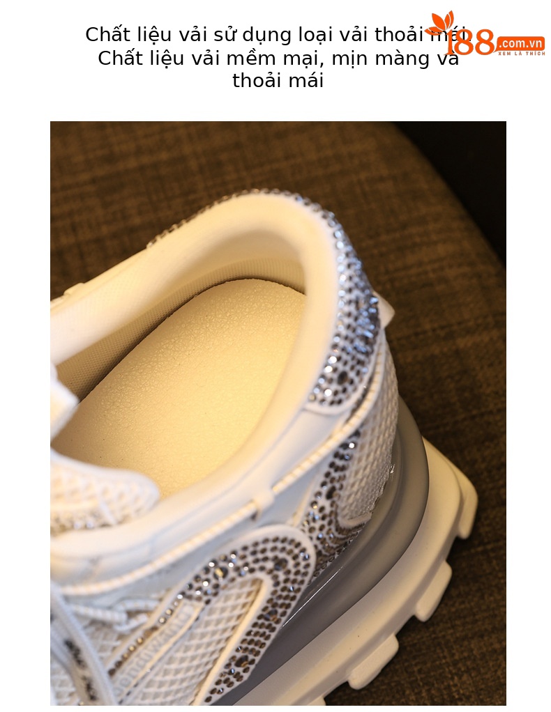 Giày sneaker nữ chunky đế dày lưới phối đá rhinestone — màu trắng chi tiết 8
