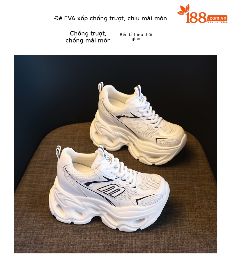 Giày sneaker cao gót nữ đế xuồng platform tăng chiều cao 10.5 cm — màu trắng, màu xám chi tiết 9