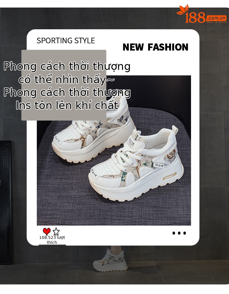 Giày sneaker nữ đế dày phong cách retro, tăng chiều cao — Be 5033, Vàng 5033 chi tiết 3