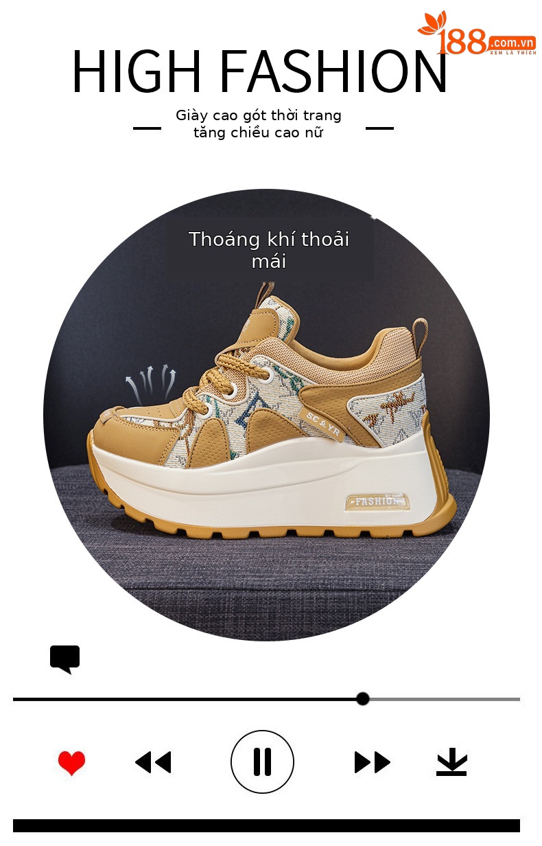 Giày sneaker nữ đế dày phong cách retro, tăng chiều cao — Be 5033, Vàng 5033 chi tiết 5