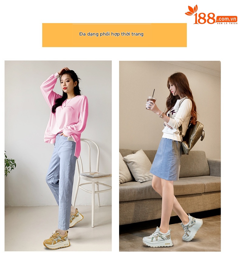 Giày sneaker nữ đế dày phong cách retro, tăng chiều cao — Be 5033, Vàng 5033 chi tiết 6